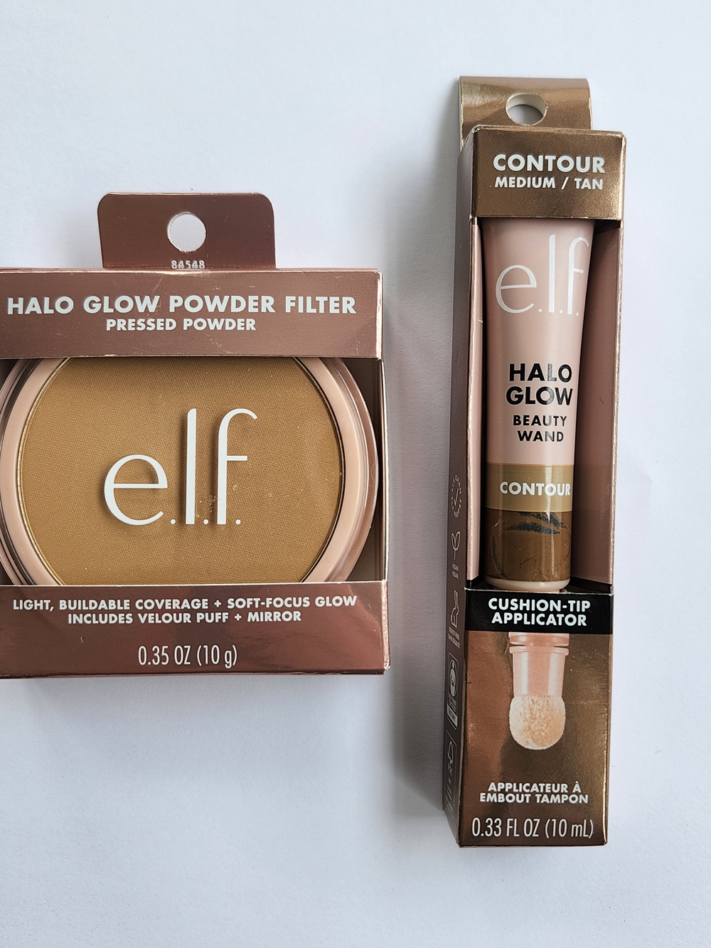 Elf Halo Glow Pressed Powder Filter Med. Warm Contour Beauty Wand Med. tan set